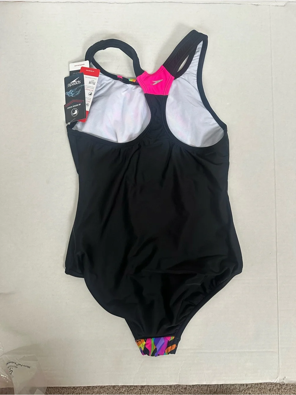 Speedo Black One-Piece with Bright Multi-Color Abstract Front